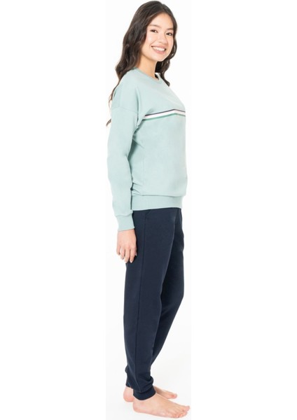 20121 Kadın Mınt Yuvarlak Yaka Uzun Kollu Pijama Takımı fiyatları