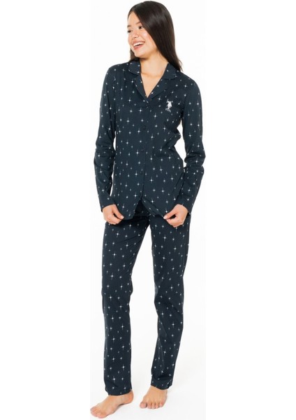 20173 Kadın Lacıvert V Yaka Uzun Kollu Pijama Takımı fiyatları