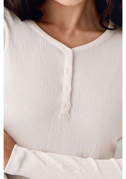 9062 Kadın Toz Pembe Uzun Kollu Yarım Pat V Yaka Pijama Takımı fırsatları