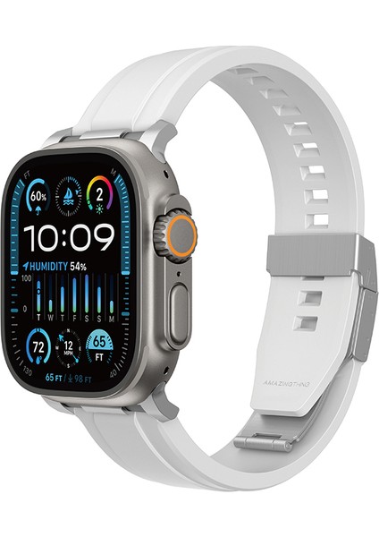 Watch Ultra 49MM Uyumlu Amazingthing Titan Chrono Silikon Kordon Strap Kayış Beyaz
