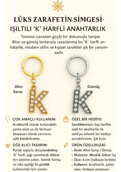 Işıltılı ‘k’ Harfli Anahtarlık – Lüks ve Anlamlı Bir Dokunuş
