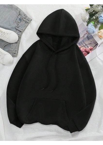 Kadın Baskılı Sweatshırt Kapüşonlu Oversize 3 Iplik Pamuklu modelleri