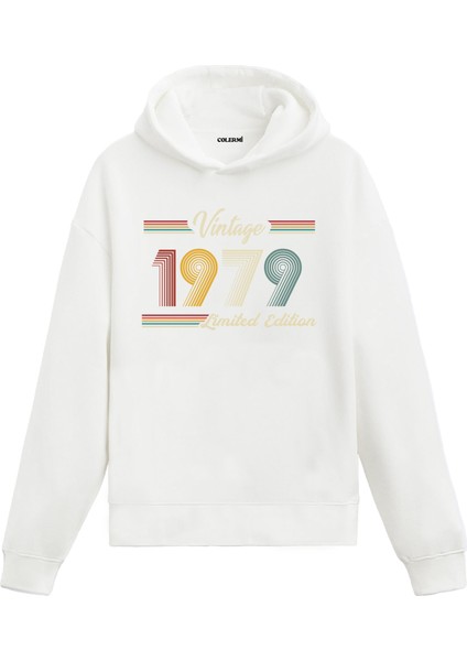 Vintage Hoodie 1979 Doğum Tarihi Baskılı Doğum Günü Hediyesi Kapşonlu Unisex Hoodie