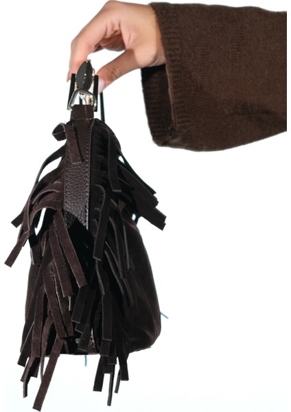 Astren Kahverengi Süet Hakiki Deri Püsküllü Kadın Kol Çantası indirimleri