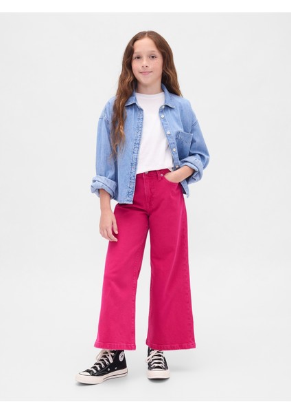 Kız Çocuk Pembe High Rise Stride Wide-Leg Ankle Jean Pantolon