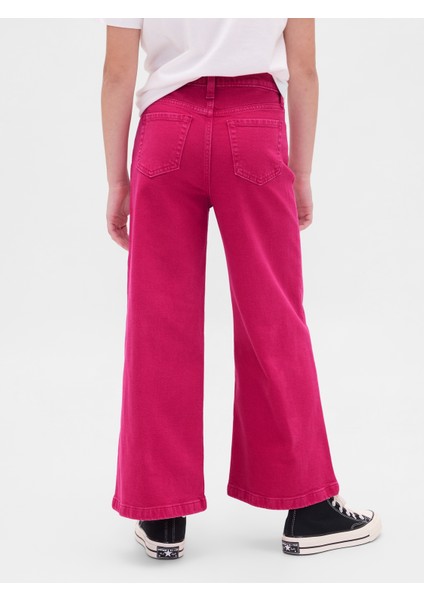 Kız Çocuk Pembe High Rise Stride Wide-Leg Ankle Jean Pantolon modelleri