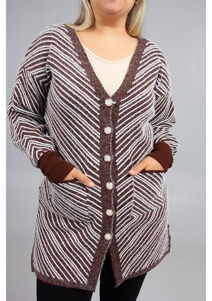 Düğmeli Sakallı Triko Kahverengi Hırka Yumuşacık Dokulu Şık ve Rahat 46 Bedene Kadar fırsatları