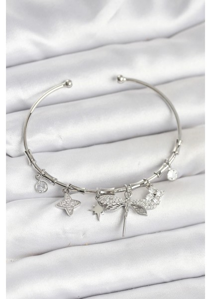 Yusufçuk Charmlı Gümüş Renk Pirinç Kadın Bileklik