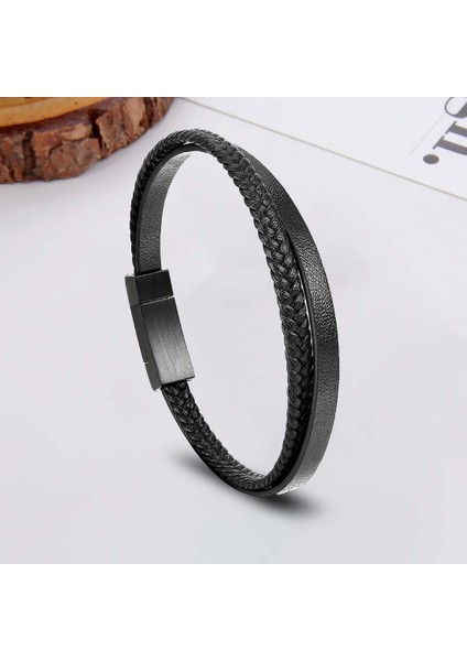 Siyah Deri Ve Saç Örgü İkili Çoklu Çelik Bileklik 31833B12D1 fiyatları