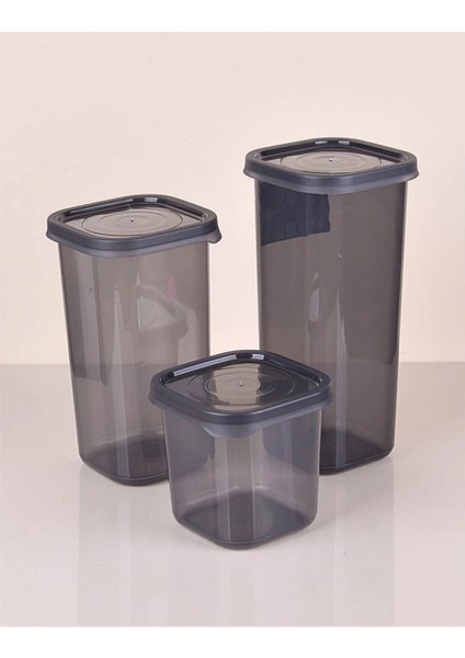 3 Boy Antrasit Sızdırmaz Kapaklı Dik Kare Erzak Saklama Kabı ANK150