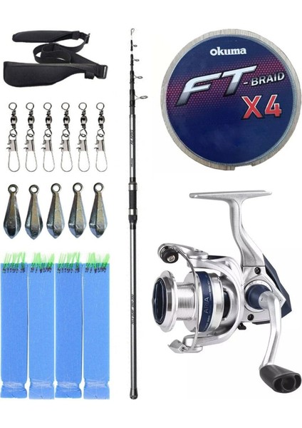Hazır Olta Seti Okuma Alaris Light Tele Surf 420CM 100-250GR Surf Kamışı &okuma ARIA-5000A Olta Makinesi
