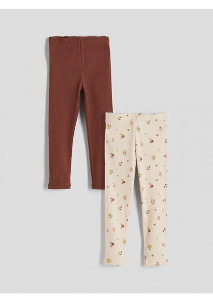 Lcw Kids Kahverengi Beli Lastikli Kız Çocuk Tayt 2'li