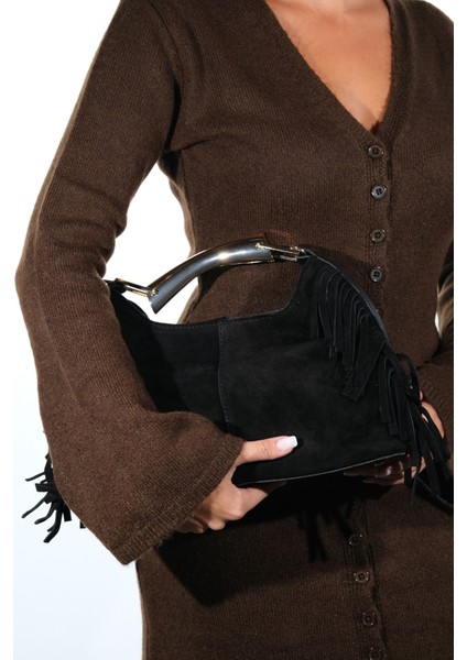 Astren Siyah Süet Hakiki Deri Püsküllü Kadın Kol Çantası indirimleri