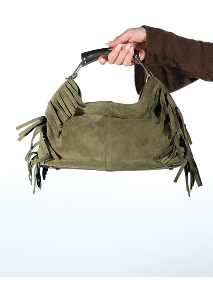 Astren Yeşil Süet Hakiki Deri Püsküllü Kadın Kol Çantası fiyatları