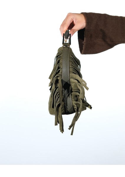 Astren Yeşil Süet Hakiki Deri Püsküllü Kadın Kol Çantası fırsatları