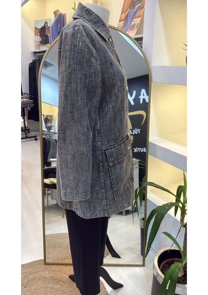 6016 Tam Boy Düğmeli Kemer Detayli Kap Siyah fiyatları