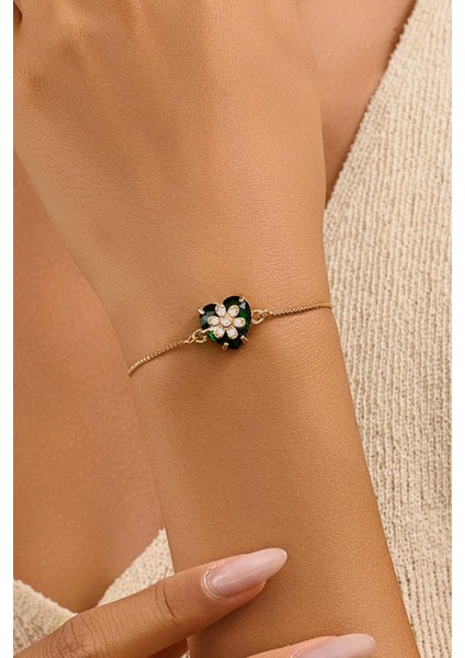 18 Ayar Gerçek Altın Kaplama Kristal Taşlı Asansör Bileklik