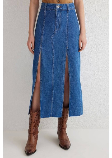 Çift Yırtmaçlı Jean Etek S140 fırsatları