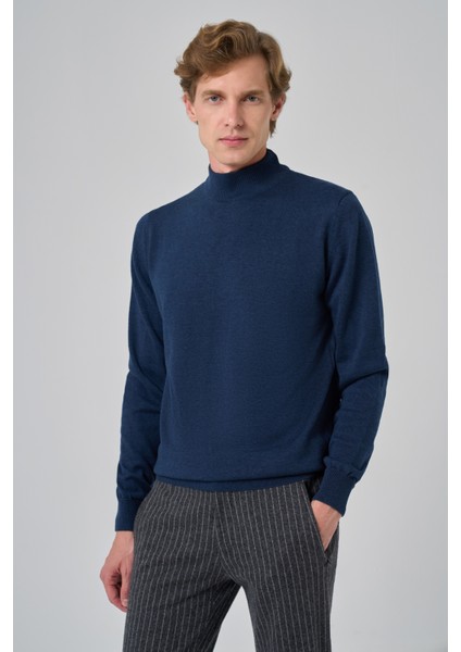 Erkek Indigo Basic Yarım Balıkçı Yaka Dynamic Fit Rahat Kesim Triko