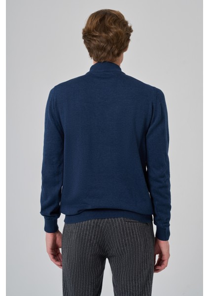 Erkek Indigo Basic Yarım Balıkçı Yaka Dynamic Fit Rahat Kesim Triko indirimleri