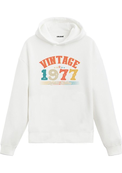 Vintage Hoodie 1977 Doğum Tarihi Baskılı Kapşonlu Unisex Hoodie