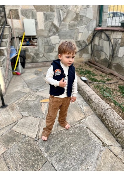3-4-5 Yaş Fitilli Kadife Pantolon Kapitone Kapşonlu Yelek Uzun Kollu Sweat 3lü Erkek Çocuk Takımı fiyatları