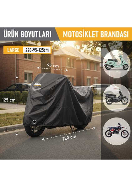 Motosiklet Brandası, Motor Kılıfı, Örtüsü Motor Scooter Brandası (L:220X95X125CM)-SIYAH-GRI modelleri