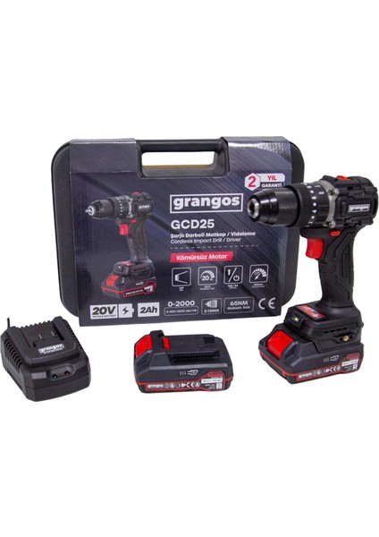 Grangos GCD25-T2 20V 2 Ah Çift Akülü Darbeli Matkap
