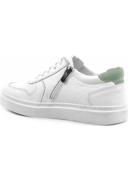 Hakiki Deri Beyaz Yeşil Bağcıklı Fermuarlı Çocuk Sneaker modelleri
