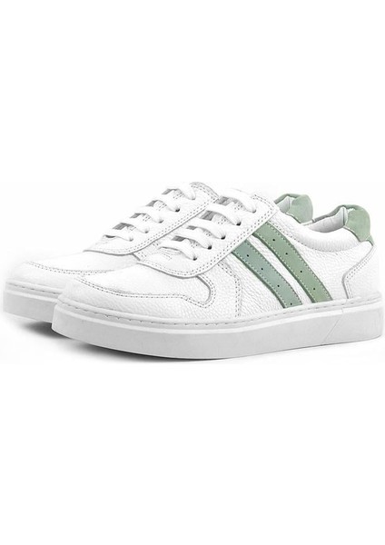 Hakiki Deri Beyaz Yeşil Bağcıklı Fermuarlı Çocuk Sneaker fırsatları