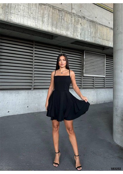 Ip Askılı Prenses Model Elbise Siyah 583252
