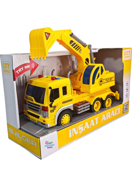 Inşaat Aracı Kepçeli Kamyon Sesli Işıklı Sirenli Oyuncak Araba 28 Cm.