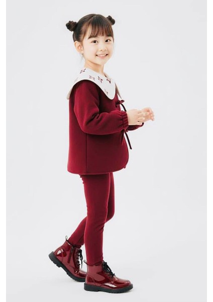 Fiyonklu Geniş Yaka Polar Kız Çocuk Kışlık 2’li takım - Bordo fiyatları