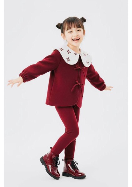 Fiyonklu Geniş Yaka Polar Kız Çocuk Kışlık 2’li takım - Bordo indirimleri