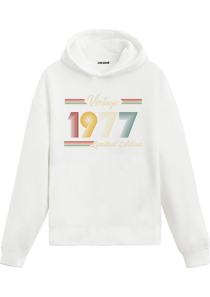 Vintage Hoodie 1977 Doğum Tarihi Baskılı Doğum Günü Hediyesi Kapşonlu Unisex Hoodie