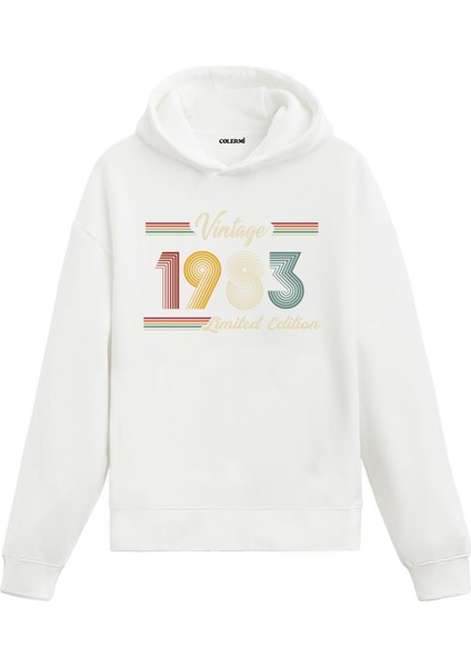 Vintage Hoodie 1983 Doğum Tarihi Baskılı Doğum Günü Hediyesi Kapşonlu Unisex Hoodie