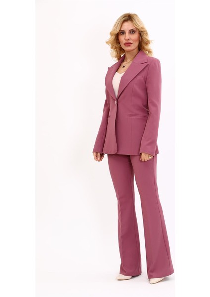 Erkek Yaka Tek Düğmeli Klasik Ceket & Ispanyol Paça Pantolon-Rose fiyatları