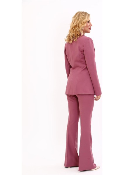Erkek Yaka Tek Düğmeli Klasik Ceket & Ispanyol Paça Pantolon-Rose modelleri