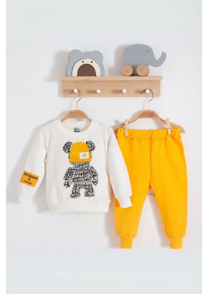 Ayıcık Baskılı Erkek Çocuk 2’li Mevsimlik takım - Sarı