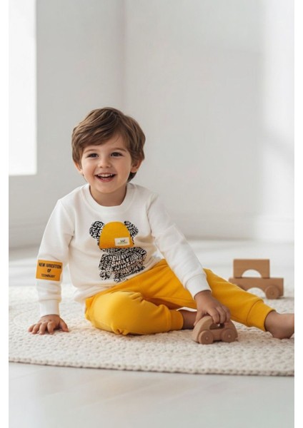 Ayıcık Baskılı Erkek Çocuk 2’li Mevsimlik takım - Sarı fiyatları