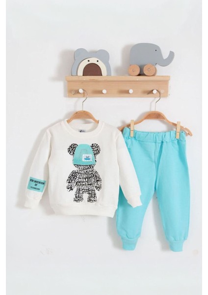 Ayıcık Baskılı Erkek Çocuk 2’li Mevsimlik takım - Turkuaz