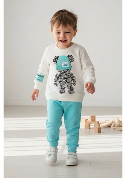 Ayıcık Baskılı Erkek Çocuk 2’li Mevsimlik takım - Turkuaz fiyatları