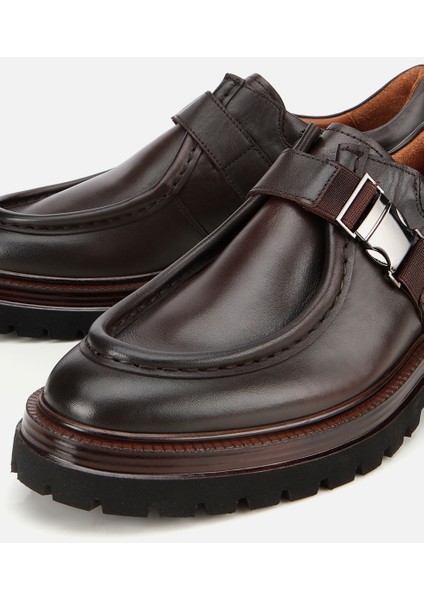 02AYH311670A480 ERKEK Deri Kahverengi Metal Tokalı Klasik Loafer modelleri