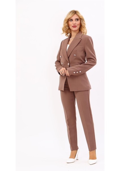 Erkek Yaka Çapraz Ceket & Dar Paça Pantolon-Kahve