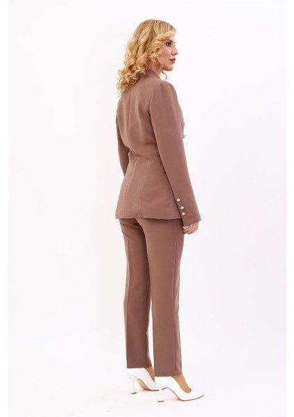 Erkek Yaka Çapraz Ceket & Dar Paça Pantolon-Kahve fırsatları