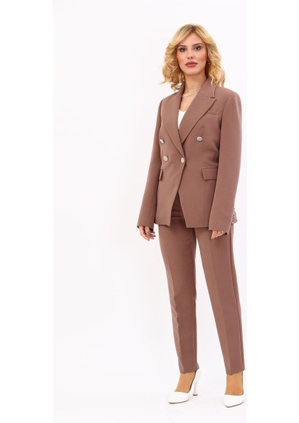 Erkek Yaka Çapraz Ceket & Dar Paça Pantolon-Kahve indirimleri
