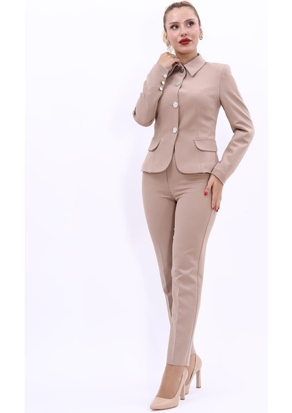 Peplum Ceket & Boru Paça Pantolon Takım-Taş