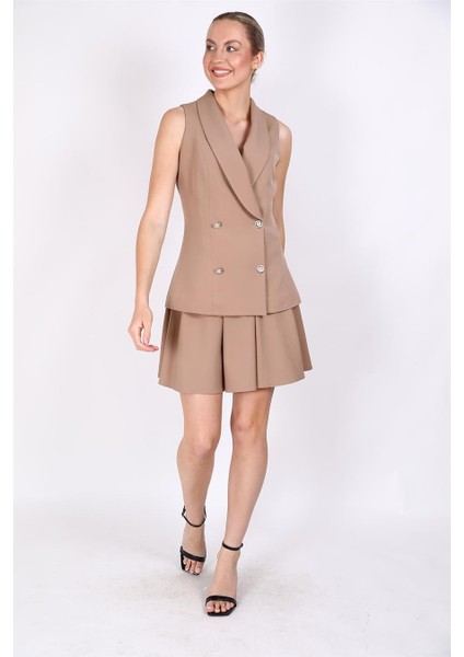 Abiye Yelek & Kısa Kloş Etek Takım-Taş