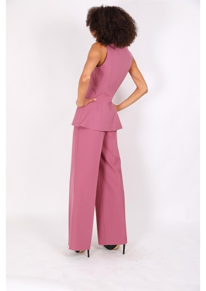 Abiye Yelek & Yüksek Bel Bol Paça Pantolon Takım-Rose fiyatları