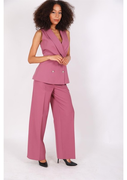 Abiye Yelek & Yüksek Bel Bol Paça Pantolon Takım-Rose modelleri